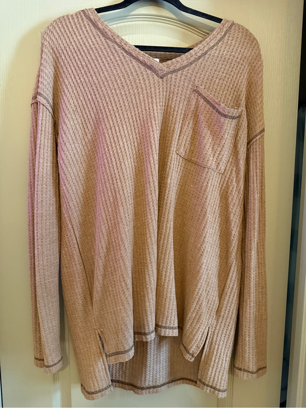Impressions Brown Waffle Knit Top L NWT